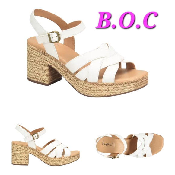 b.o.c. Melodie White Sandals with Crisscross Straps and Platform Sole - Picture 1 of 4